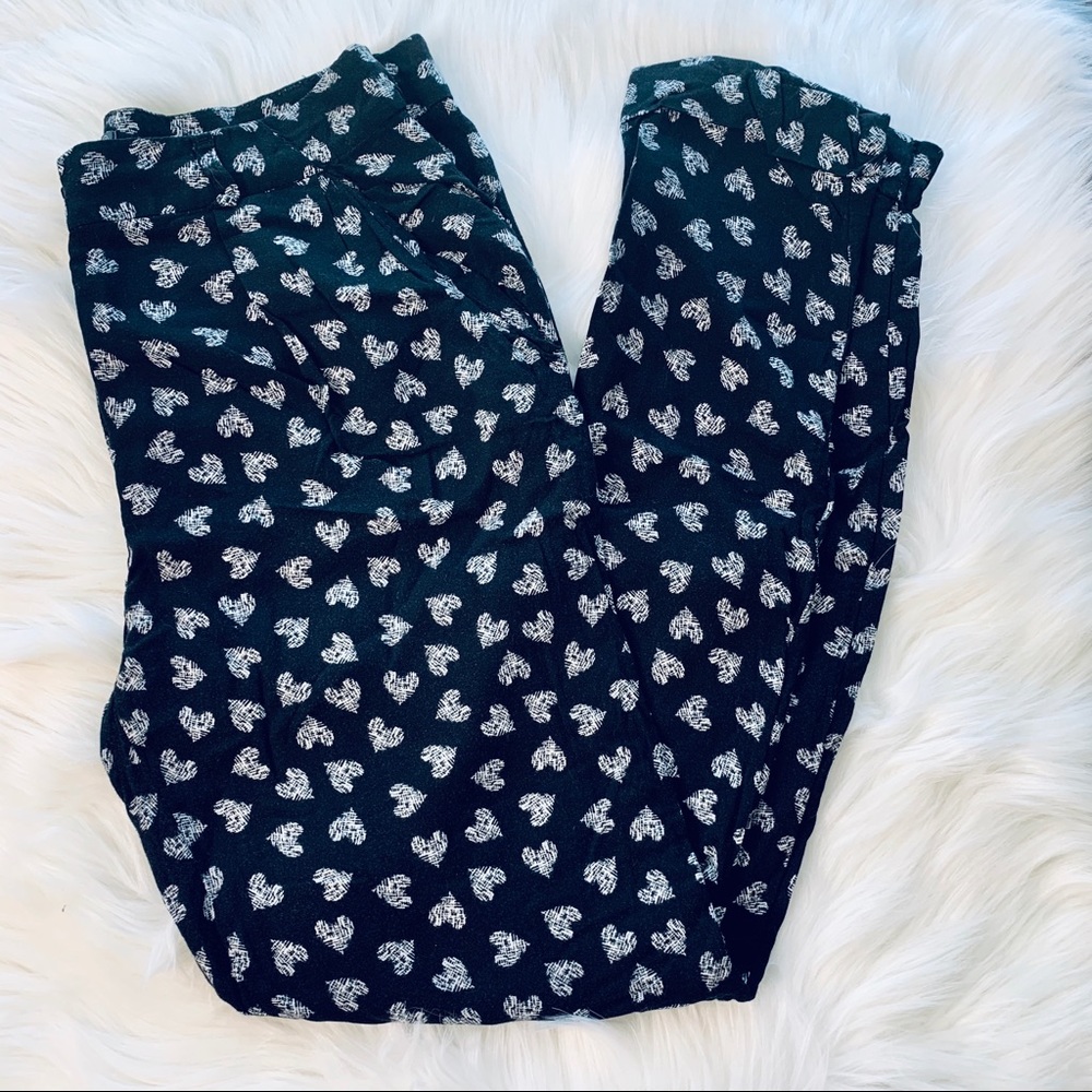 Atmosphere Black Pants with White Hearts Print